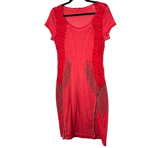 Angels Never Die Pink Art to Wear Ruched Sheath Midi Dress Size 2 - Picture 1 of 7